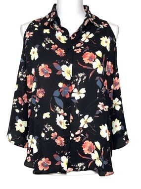 NWT Three Eighty Two Floral Boho‎ Cold Shoulder Top Blouse Women Oversized XS